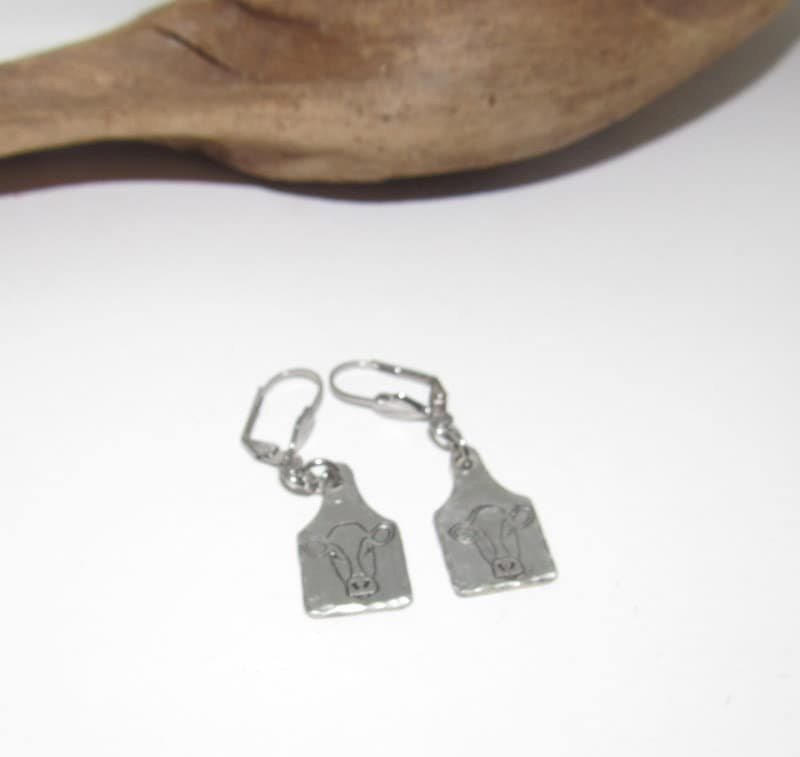 cow earrings, dangle drop earrings, farm animal jewelry , farm life jewelry , personalized earrings , stamped jewelry, bff cow lover gift, view 4