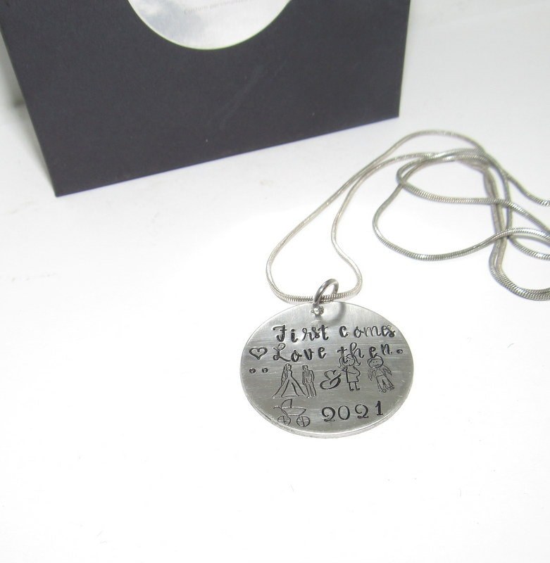 pregnancy's announcement gift, mom to be necklace, stamped necklace for mom, personalized baby announcement gift, baby shower gift, view 2