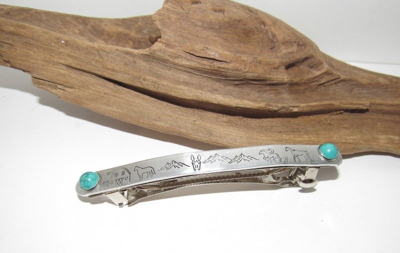 Hand-Stamped Hair Accessory with a Western Flair , southwestern style hair clip , country turquoise Mule or horse lover gift, view 2