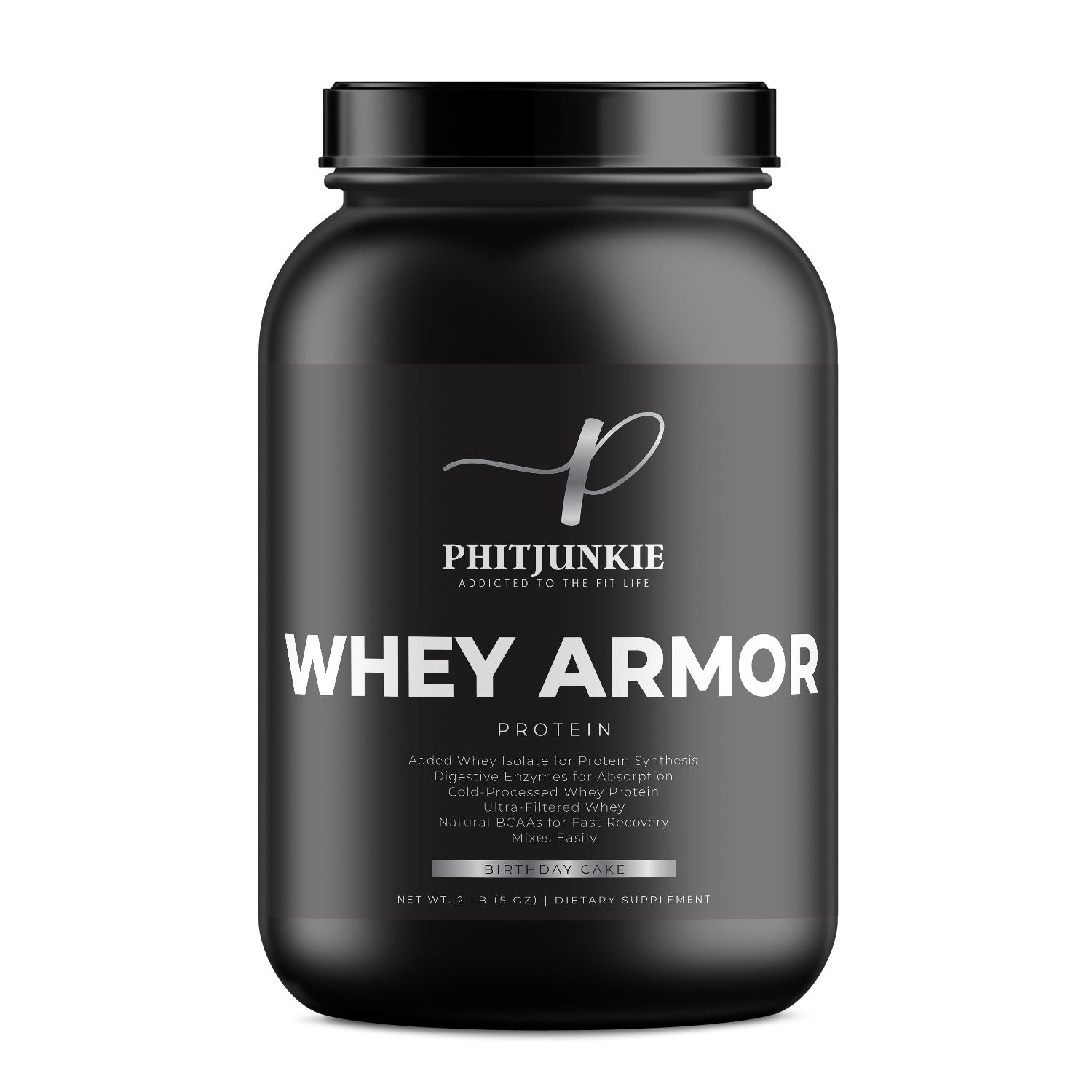 Phitjunkie Birthday Cake Whey Protein tub