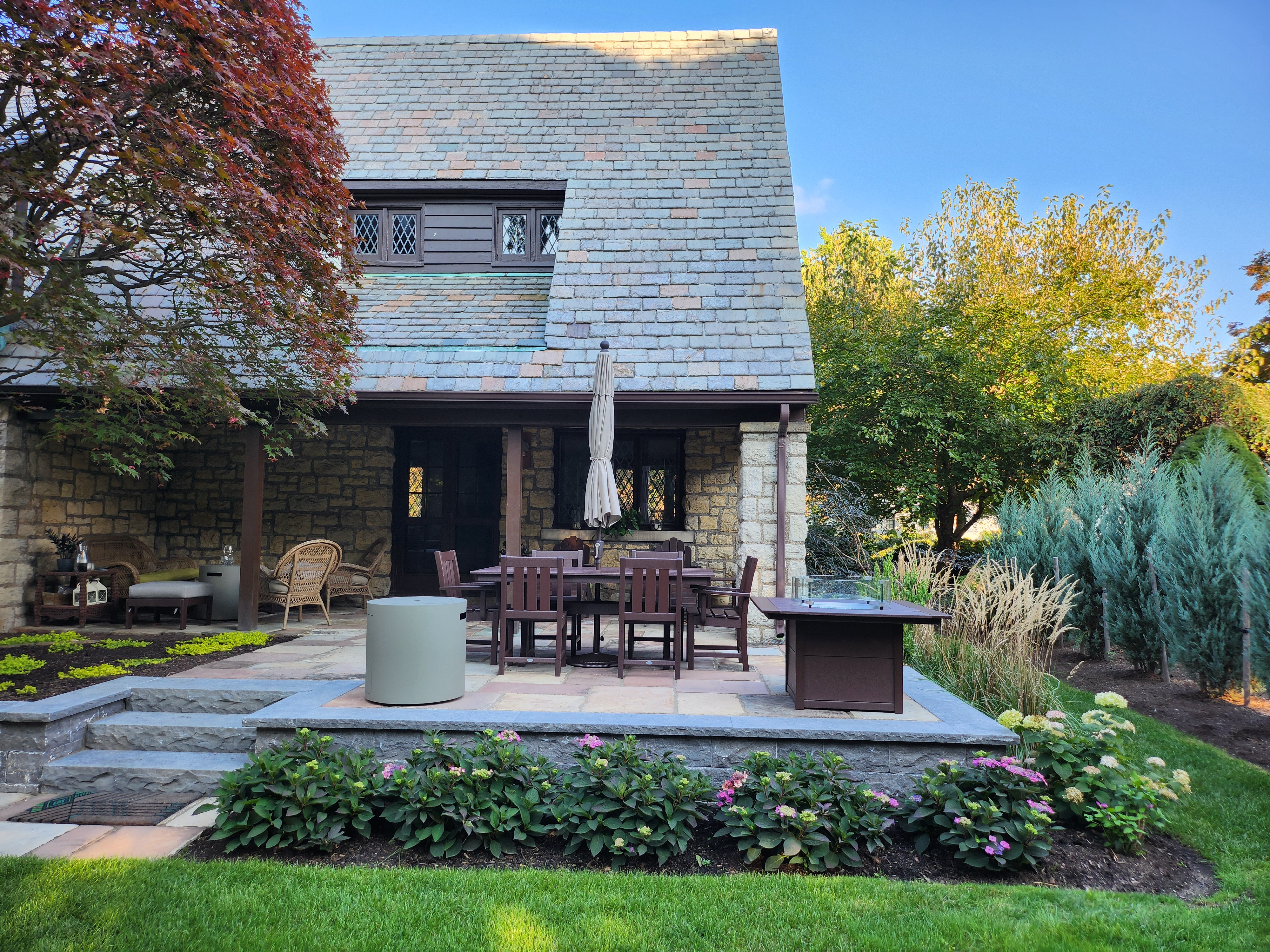 Outdoor terrace with layered planting
