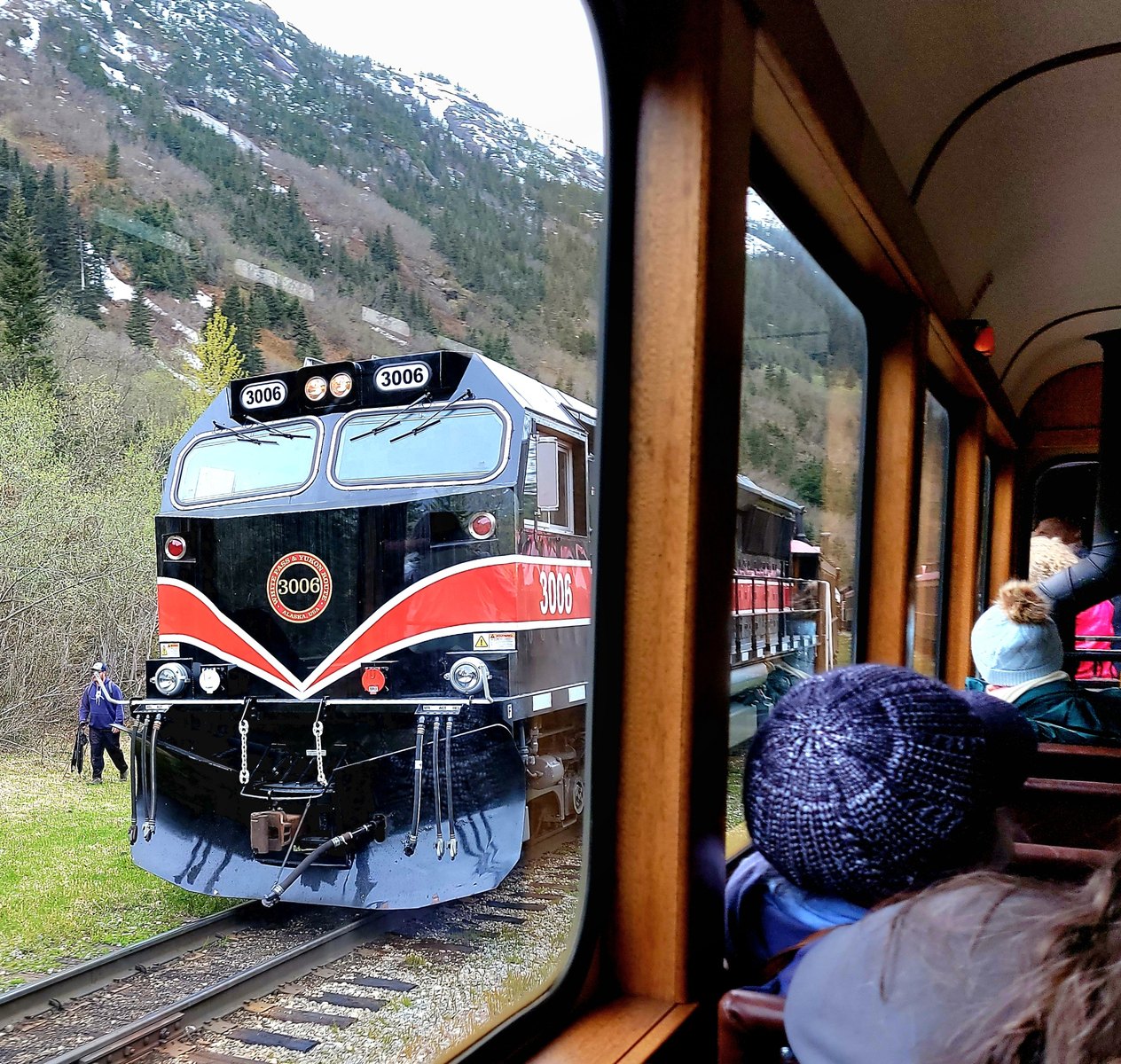 Two trains passing on the White Pass and Yukon Route near Skagway