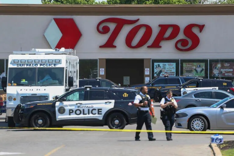 Police outside the Tops supermarket in Buffalo after the May 14 attack