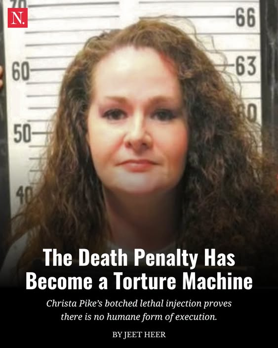 Christa Pike in a mugshot beneath The Nation article headline