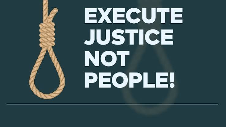 Execute justice, not people message beside a hanging rope