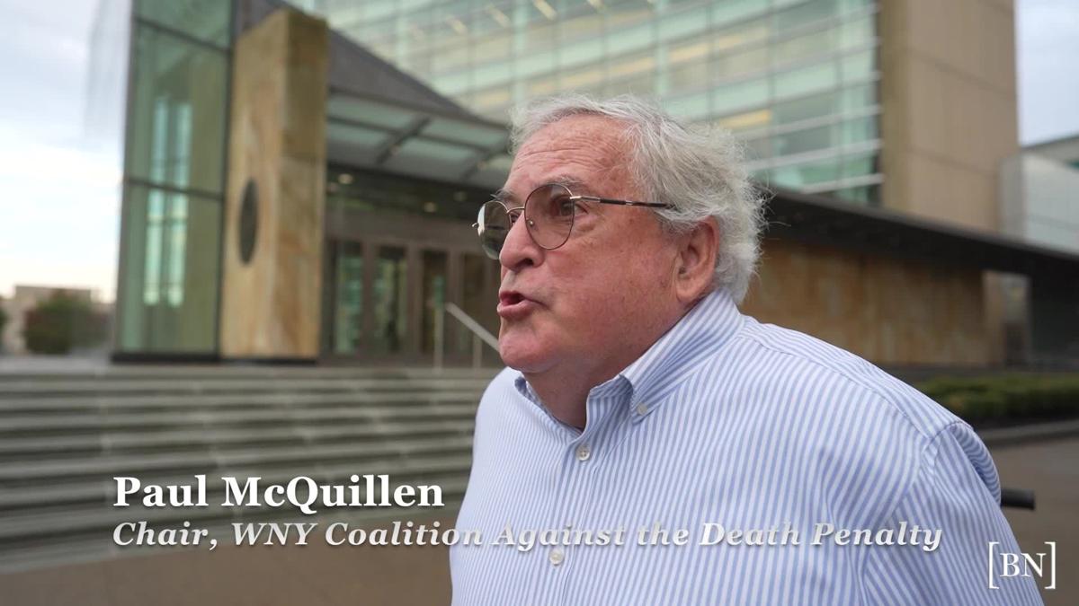 Paul McQuillen speaking outside Buffalo’s federal courthouse