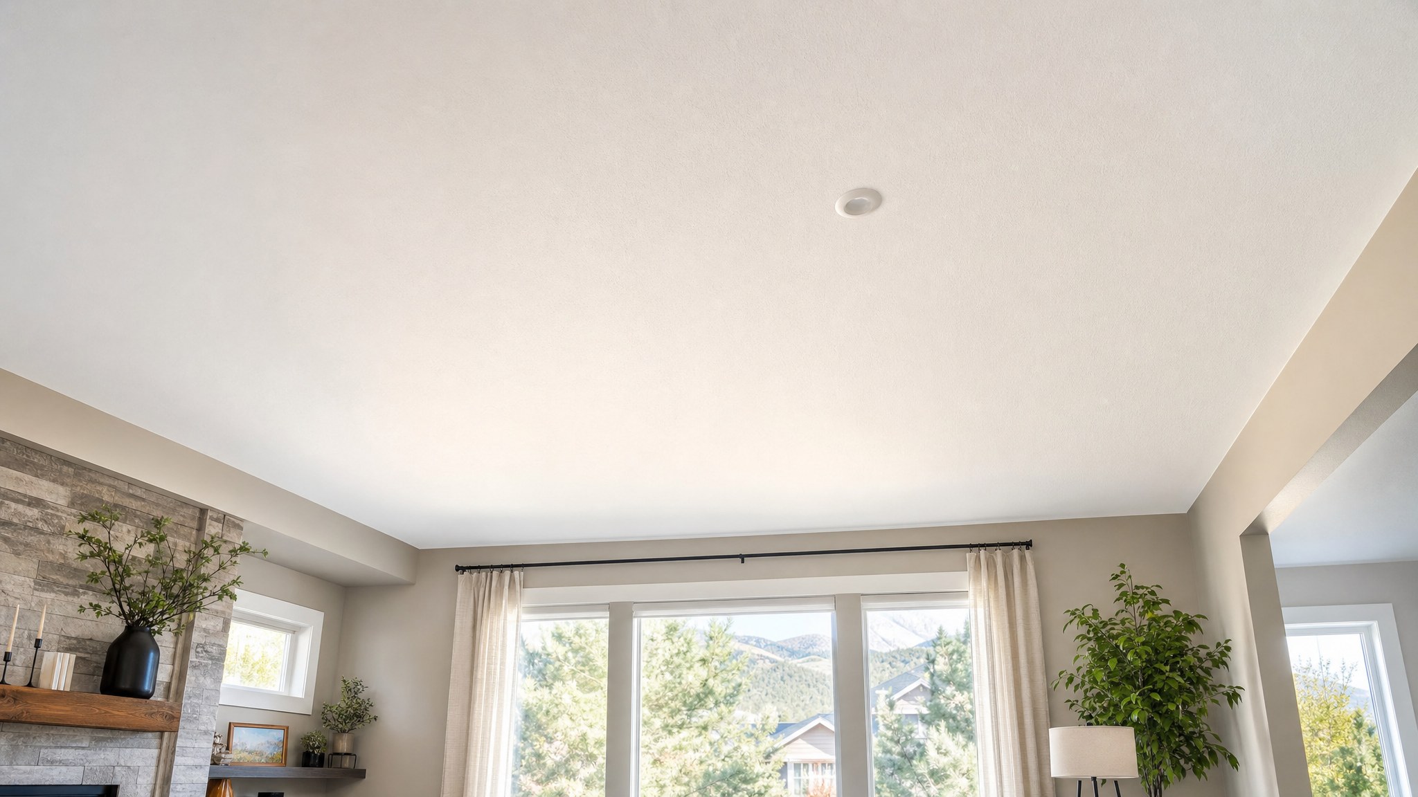 Bright white ceiling with a clean painted edge in a Colorado living room