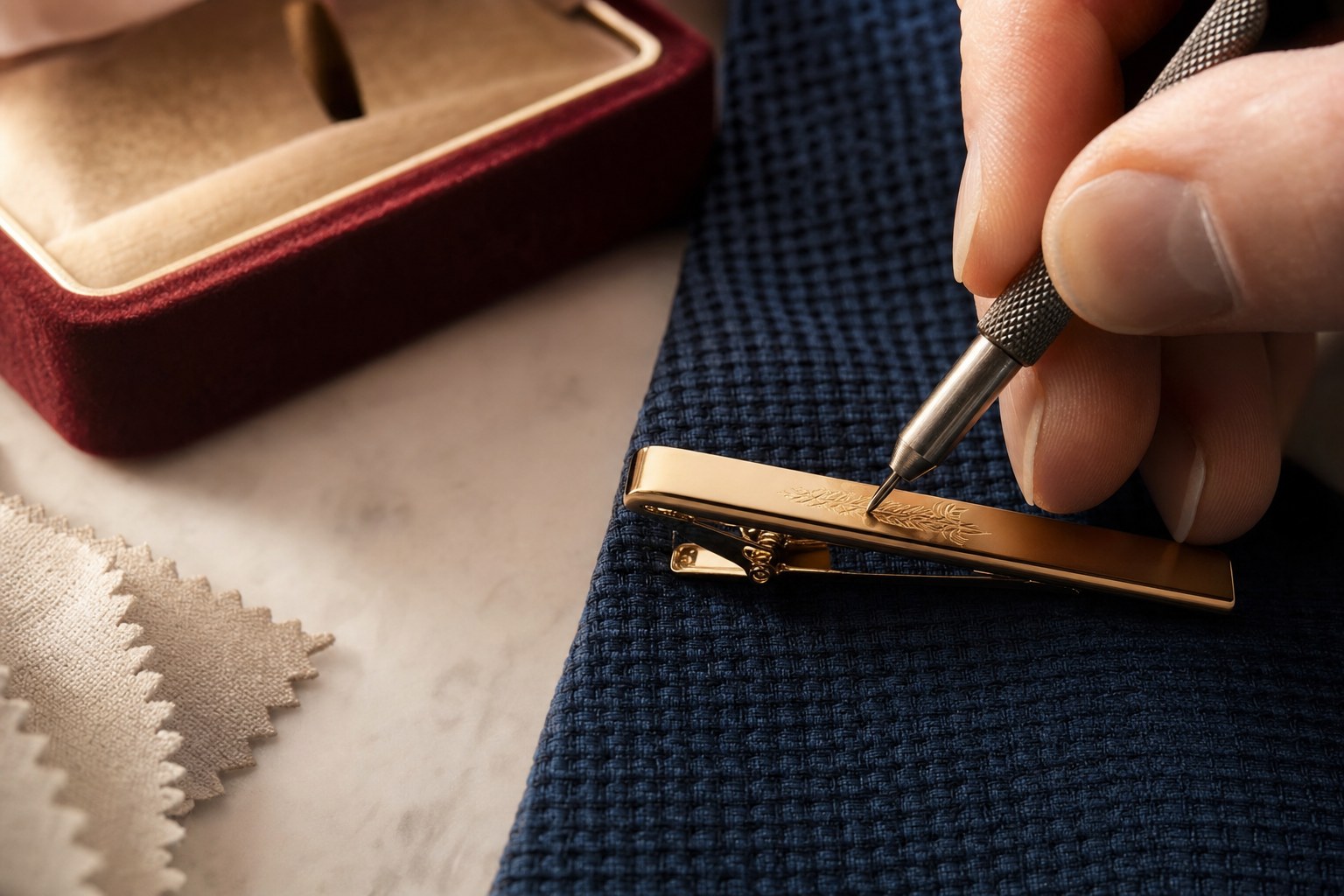 An engraved keepsake being finished by hand