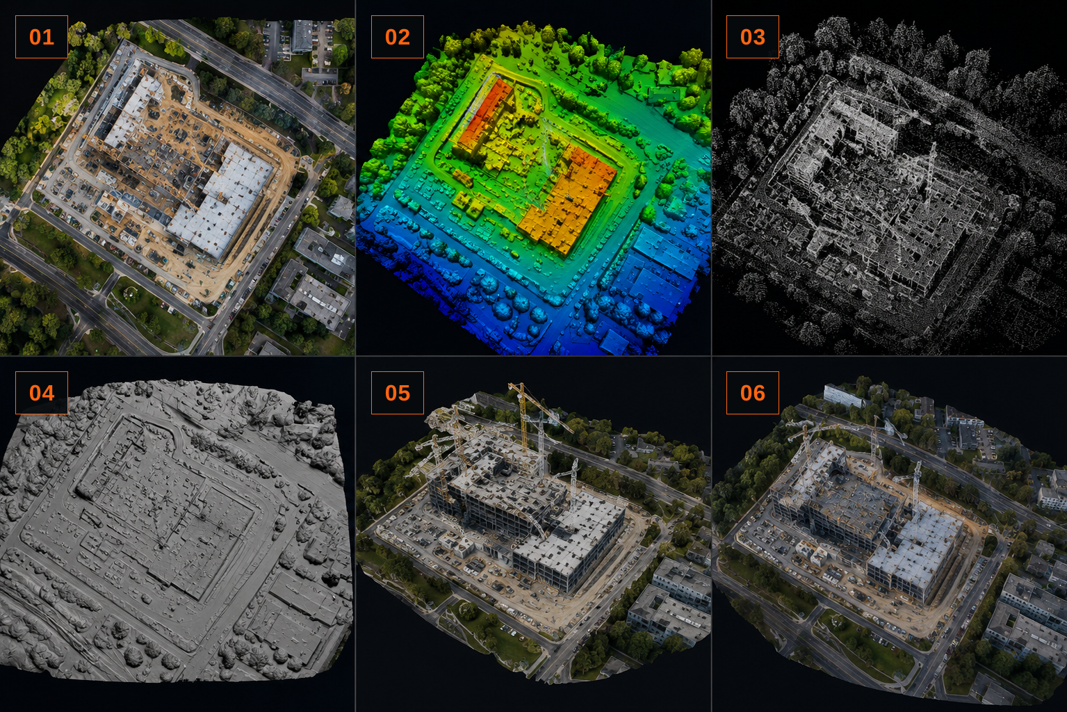 Aerial mapping outputs used to review a construction site