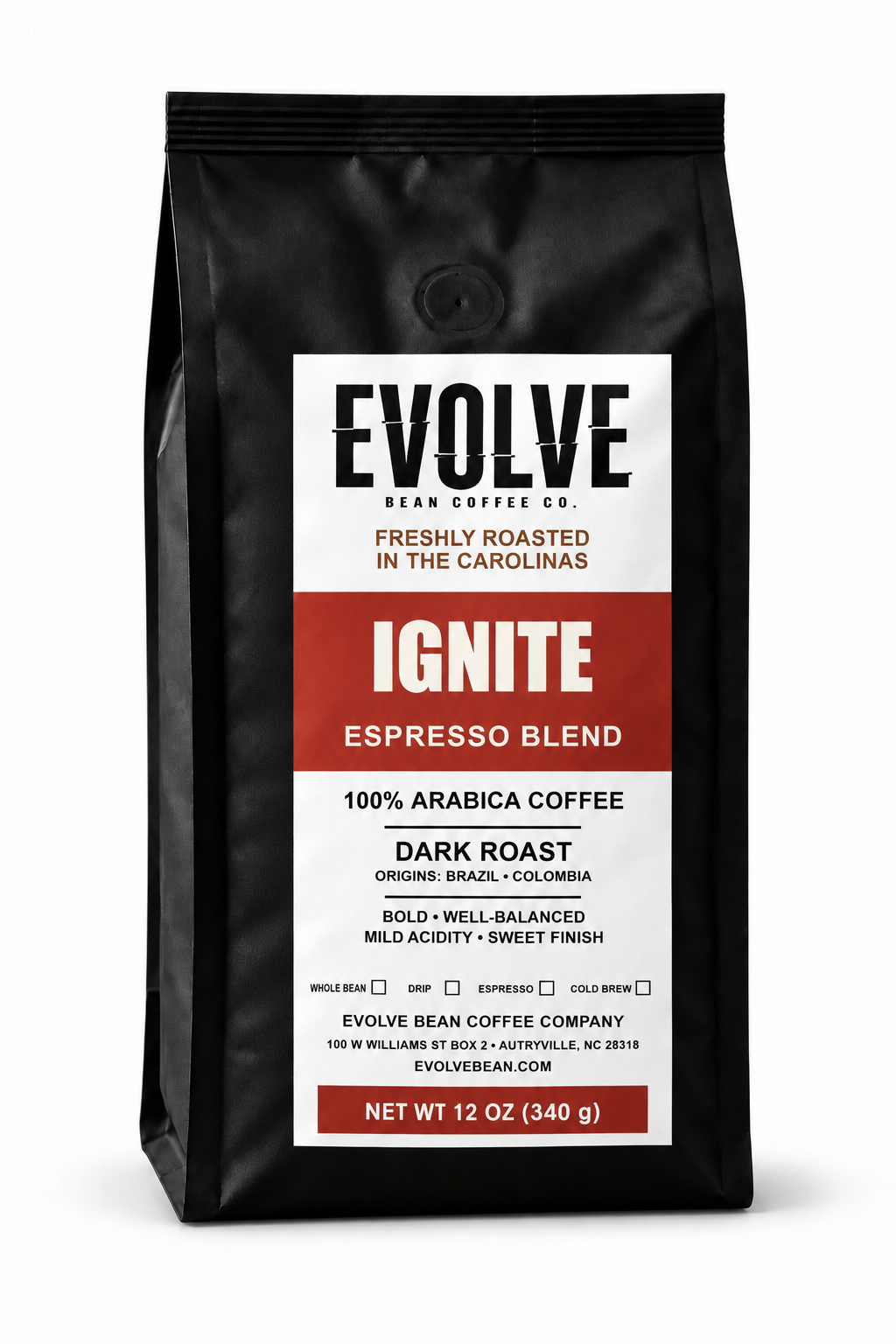 Bag of Evolve Bean Ignite espresso blend