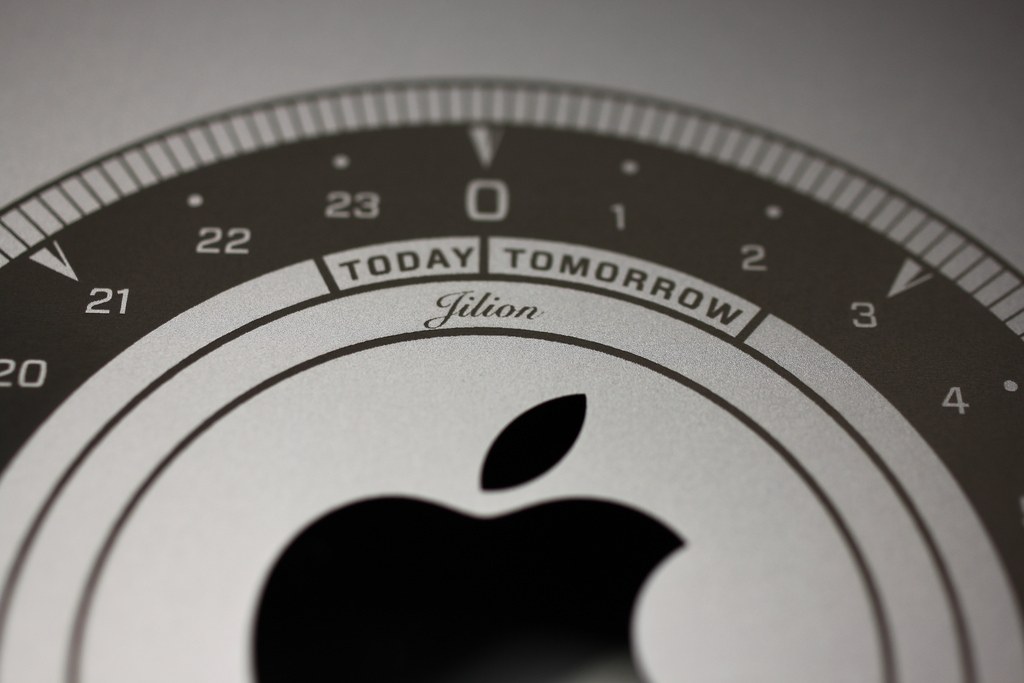 Close-up of laser engraving detail on an Apple Watch