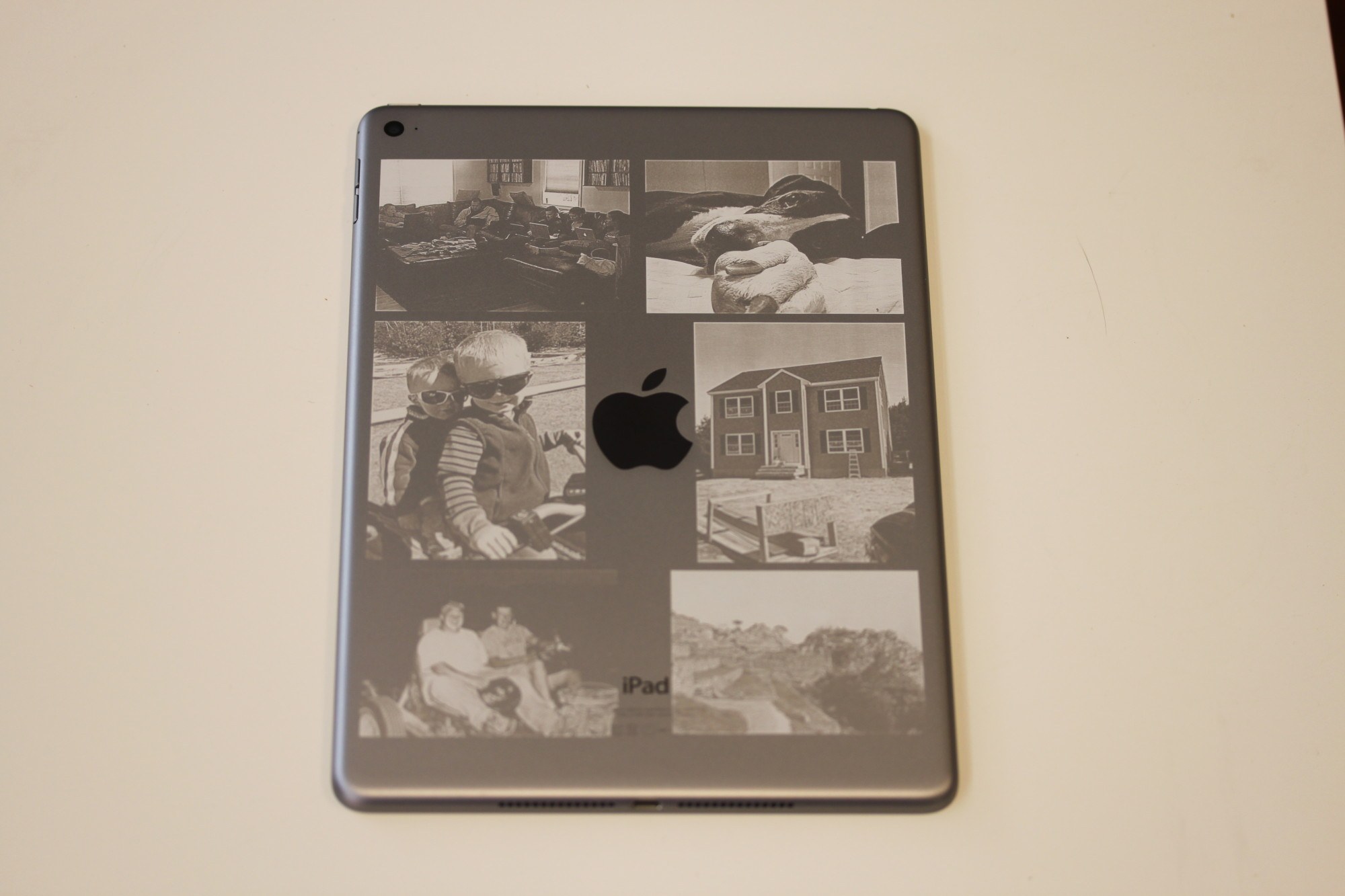 photos laser engraved on an iPad
