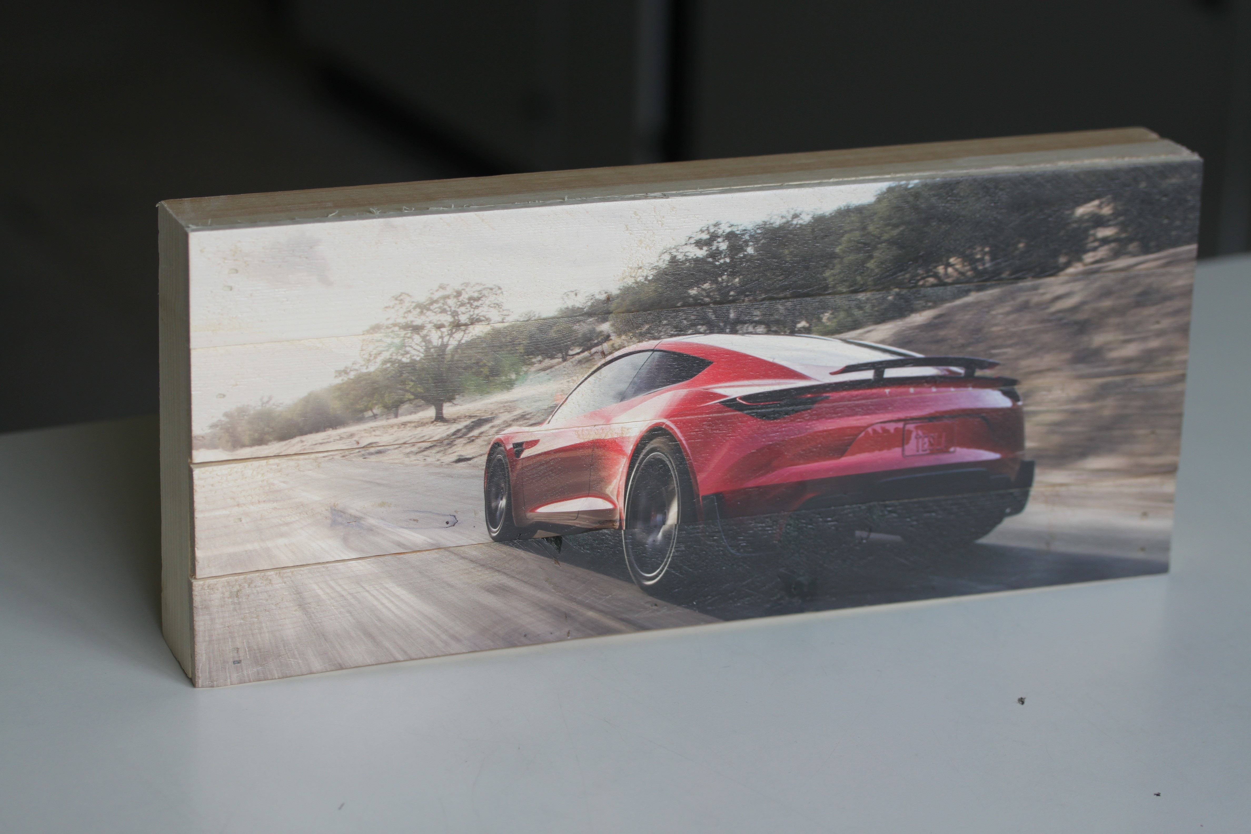 Wood Photo Pallet – Tesla Roadster 2.0