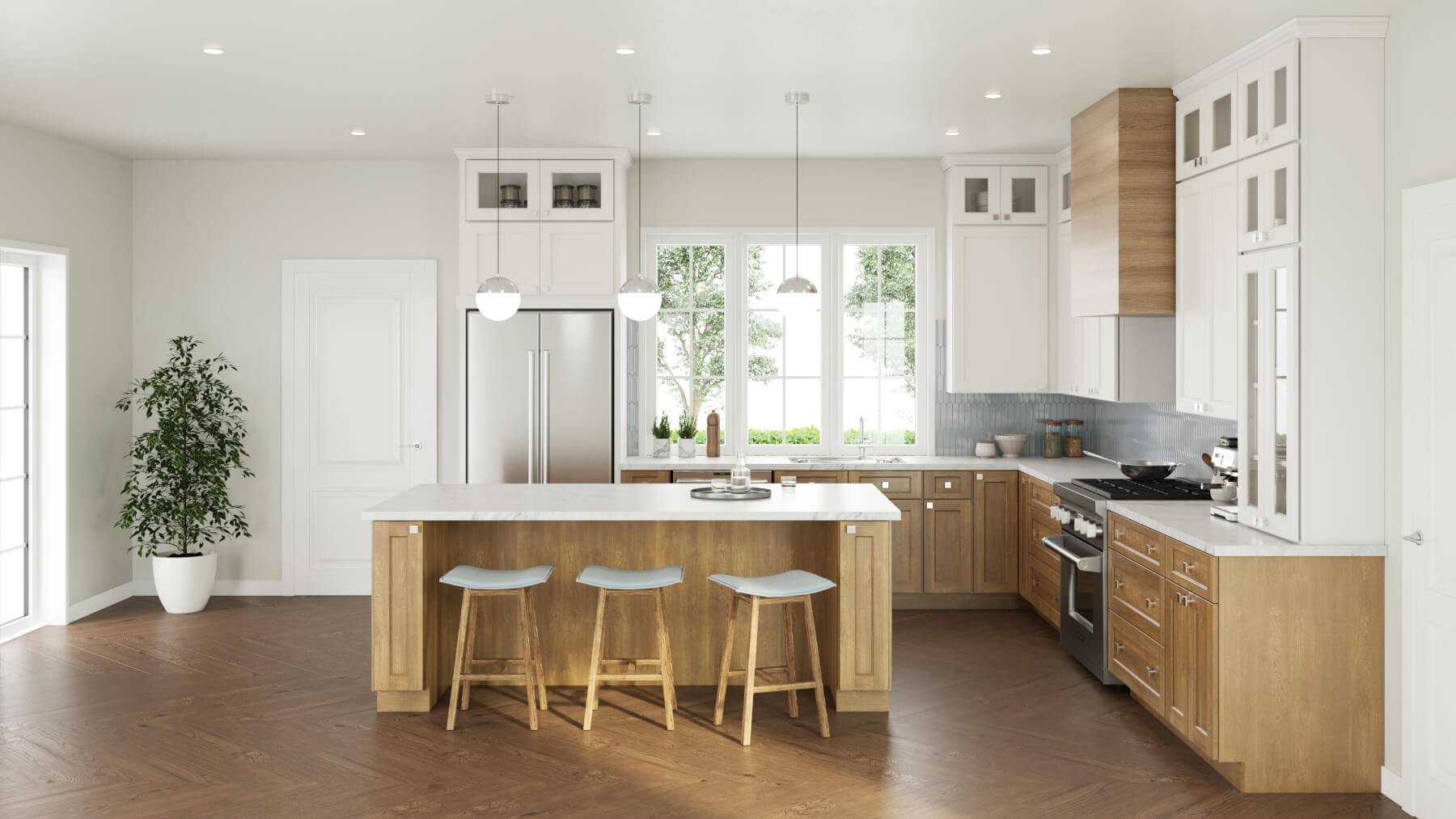 Warm kitchen with ready-to-assemble cabinetry