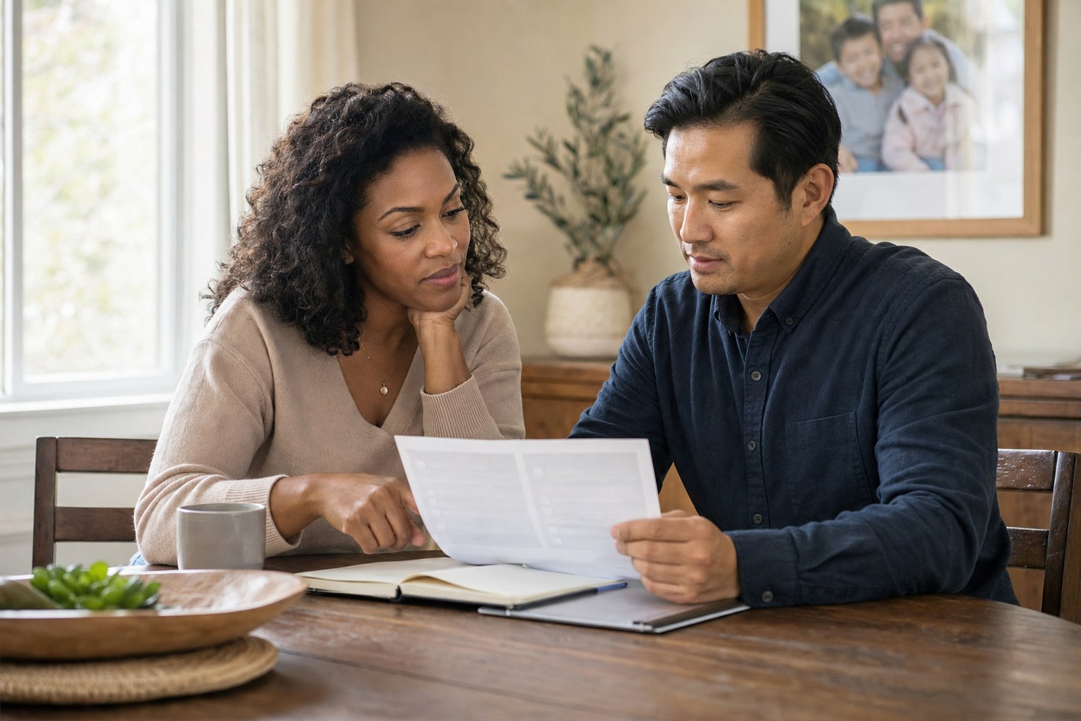 A couple reviewing their household coverage together at home