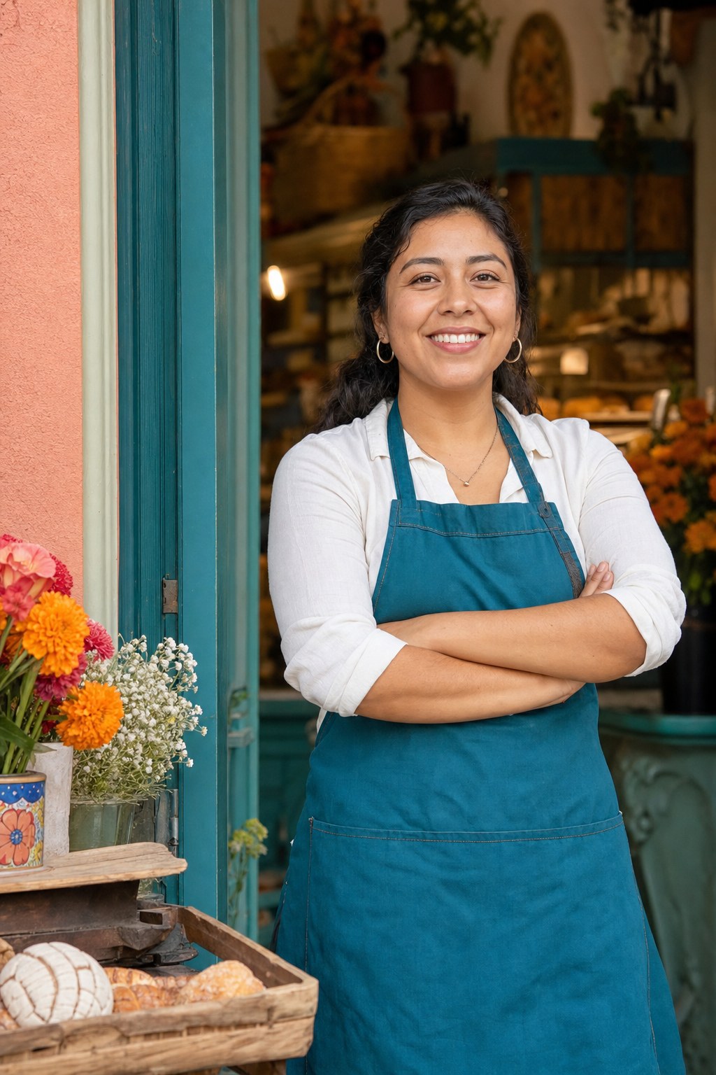 A small business owner standing in her neighborhood shop