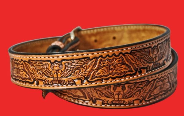 BELT LEATHER CUSTOM HAND CRAFTED 1-1/2" WITH EAGLE DESIGN IN BLACK,BROWN OR TAN