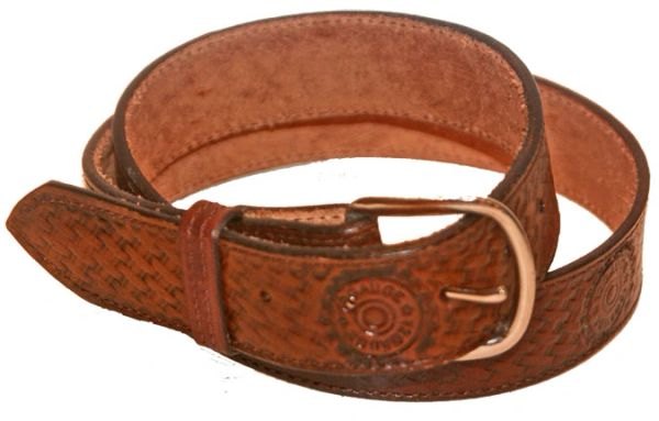 BELT LEATHER CUSTOM HANDCRAFTED 1-1/2" WITH BASKET WEAVE and 12GA casing
