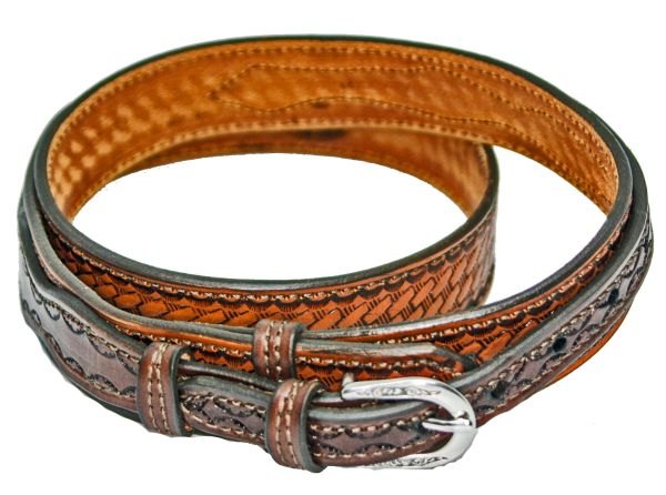 BELT RANGER HANDMADE TAN/ BROWN OR BROWN/TAN BILLETS AND BASKET STAMPED