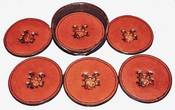 COASTERS LEATHER WITH DRUM SET AND FULLY SEWED 4 OR 6 EACH
