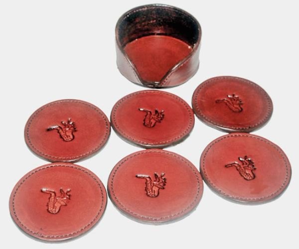COASTERS LEATHER WITH SAXOPHOME AND FULLY SEWED 4 OR 6 EACH