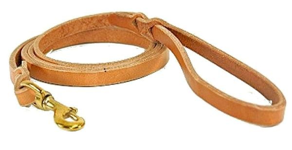 DOG LEASH HARNESS LEATHER 1/2-5/8-3/4-1X6' WITH SOLID BRASS HAND LACED SNAP