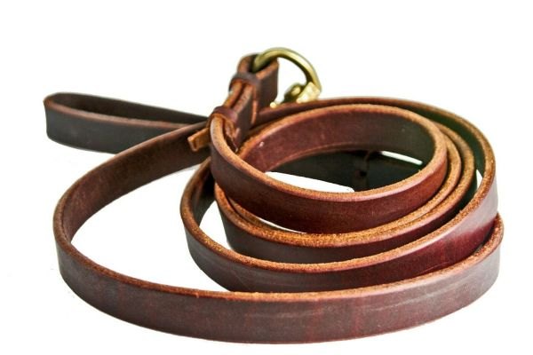 DOG LEASH LATIGO LEATHER 1/2-5/8-3/4-1X6' WITH SOLID BRASS HAND LACED SNAP