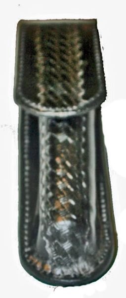 FLASHLIGHT, HOLSTER ONLY CUSTOM HANDMADE FLAP OVER BLACK BASKET WEAVED TACTICAL