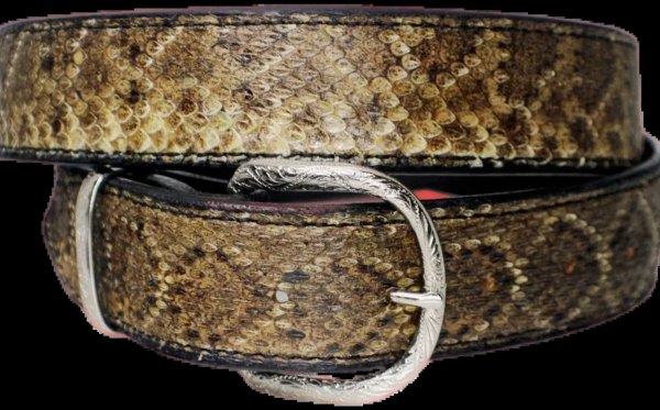Genuine Rattle Snake Belt with engraved silver color buckle and loop