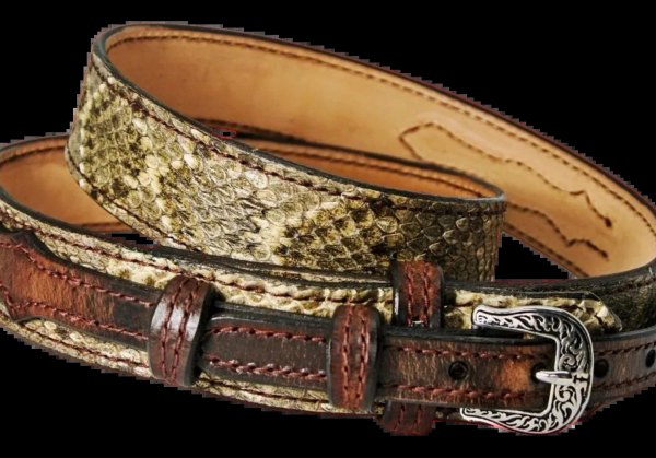 Genuine Rattle Snake Ranger Belt with Water Buffalo Billets