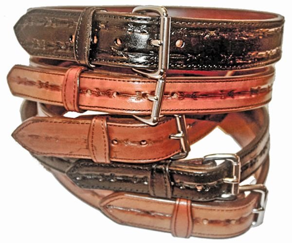 GUN BELTS custom hand made 1 1/4" TO 2" doubled and stitched with barbwire design
