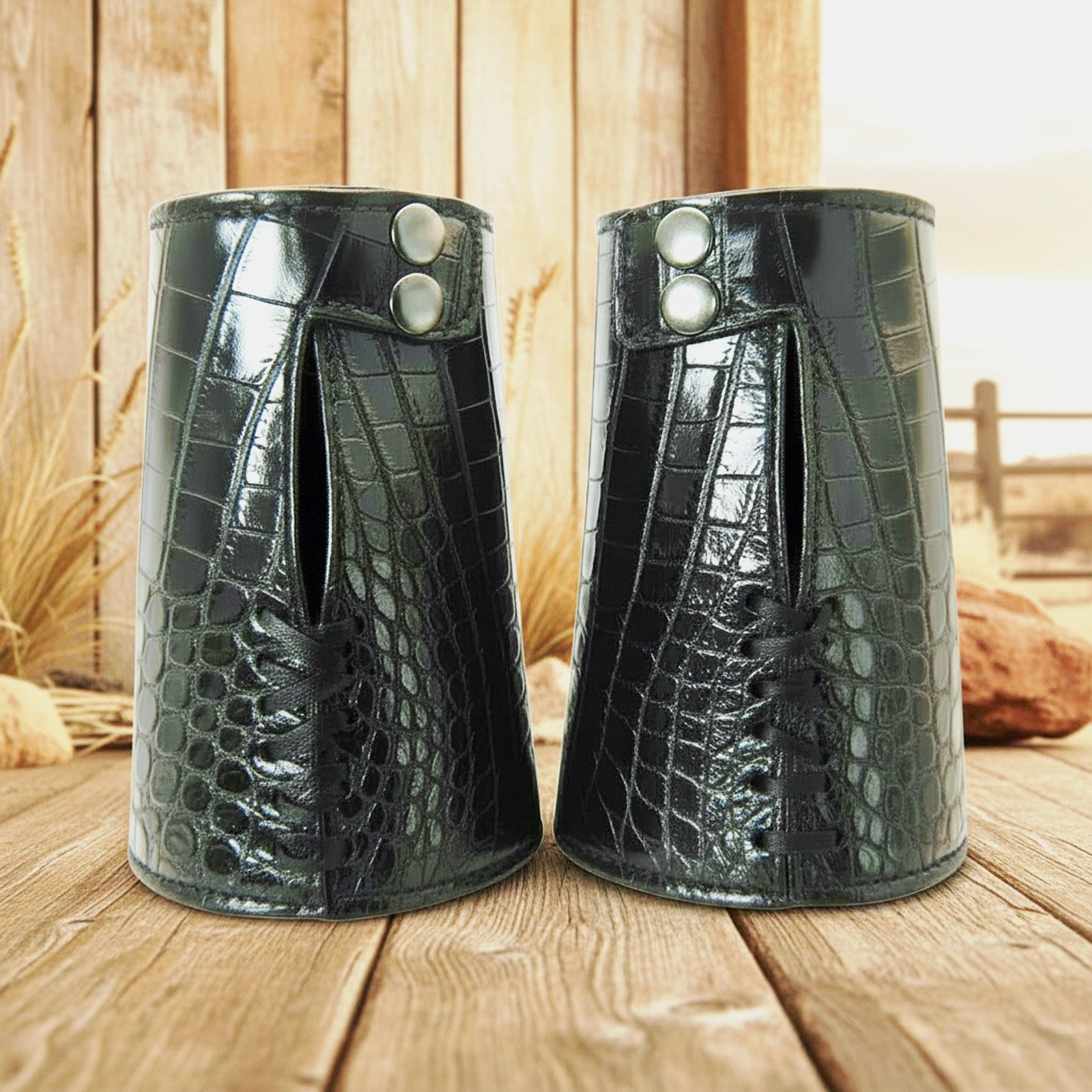 Handcrafted Western Alligator Cuffs with Kangaroo Leather Lining and Snap Closure