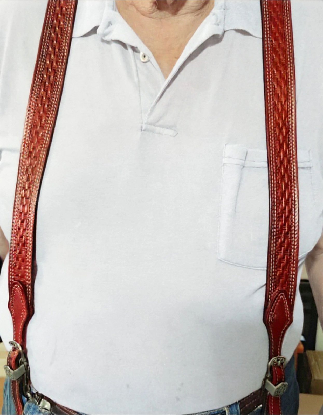 Handmade tooled leather suspenders, western style accessory for men, artisan crafted