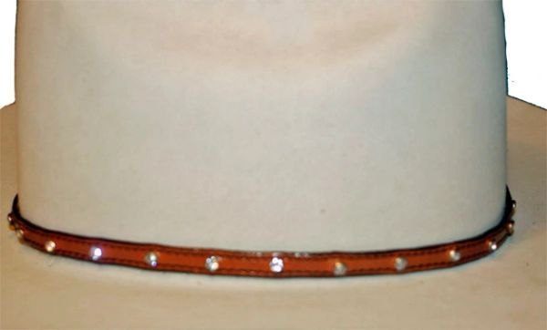 HAT BAND WESTERN COWBOY 3/8X28"HANDMADE BRIDLE LEATHER WITH CRYSTALS