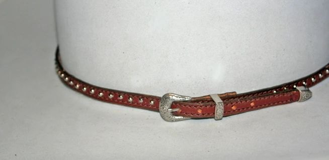 HAT BAND WESTERN COWBOY 3/8X28"HANDMADE BRIDLE LEATHER WITH SILVER SPOTS
