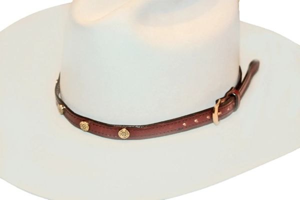 HAT BAND WESTERN COWBOY CUSTOM HANDMADE ENGLISH BRIDLE LEATHER WITH 6, 45 CAL.SHELLS