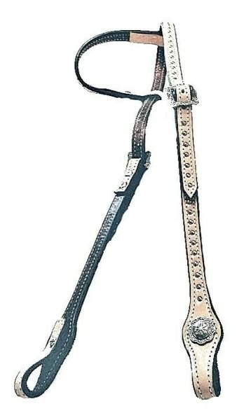 HEADSTALL CUSTOM HANDMADE LEATHER LINED ONE EAR SHOW WITH SPOTS AND CONCHOS