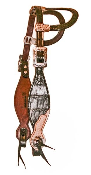 HEADSTALL REAL FLORIDA ALLIGATOR ONE OR TWO EAR BLACK OR BROWN