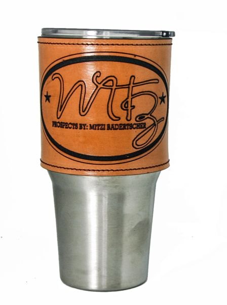 Leather covered 20oz Tumber with whatever you want engraved on the leather