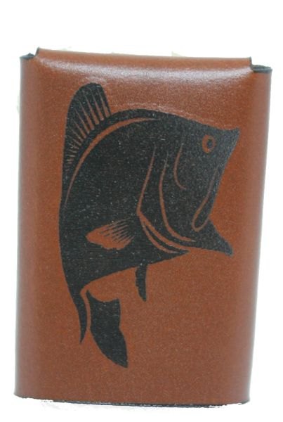 LEATHER FRONT POCKET MONEY CLIP WITH A FISH ENGRAVED ON BACK