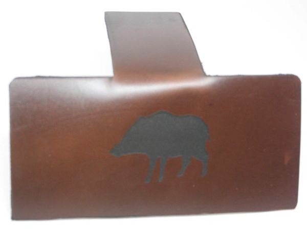 LEATHER FRONT POCKET MONEY CLIP WITH A HOG ENGRAVED ON BACK