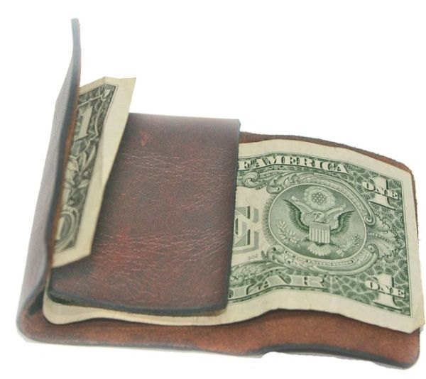 LEATHER FRONT POCKET MONEY CLIP WITH AMERICAN FLAG ENGRAVED ON BACK
