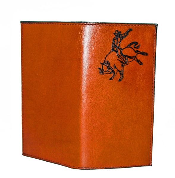 Leather Ropers wallet with Bull Rider laser cut into front and Kangaroo insides