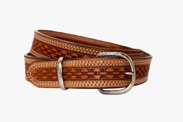 Men's Leather Belts, Custom Handcrafter Double stitch and Basketweave