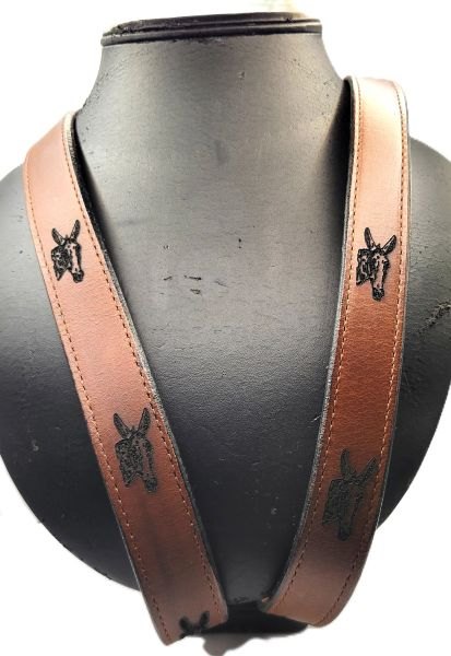 Mule leather suspenders water buffalo and mule heads engraved on straps