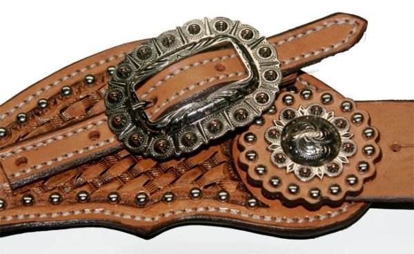 Spur Strap Leather Fully Latigo lined with spots Basket weaved light Oil