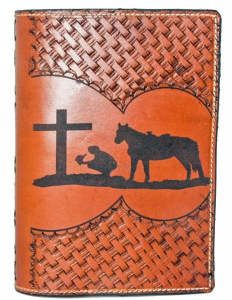 Tooled Leather Cowboy and Cross Bible Cover or Cowboy Cross and Motorcycle