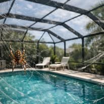 Spider web inside a screened pool enclosure