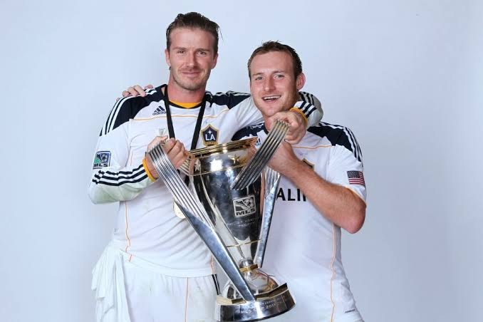Chris Birchall celebrating an MLS Cup win with LA Galaxy