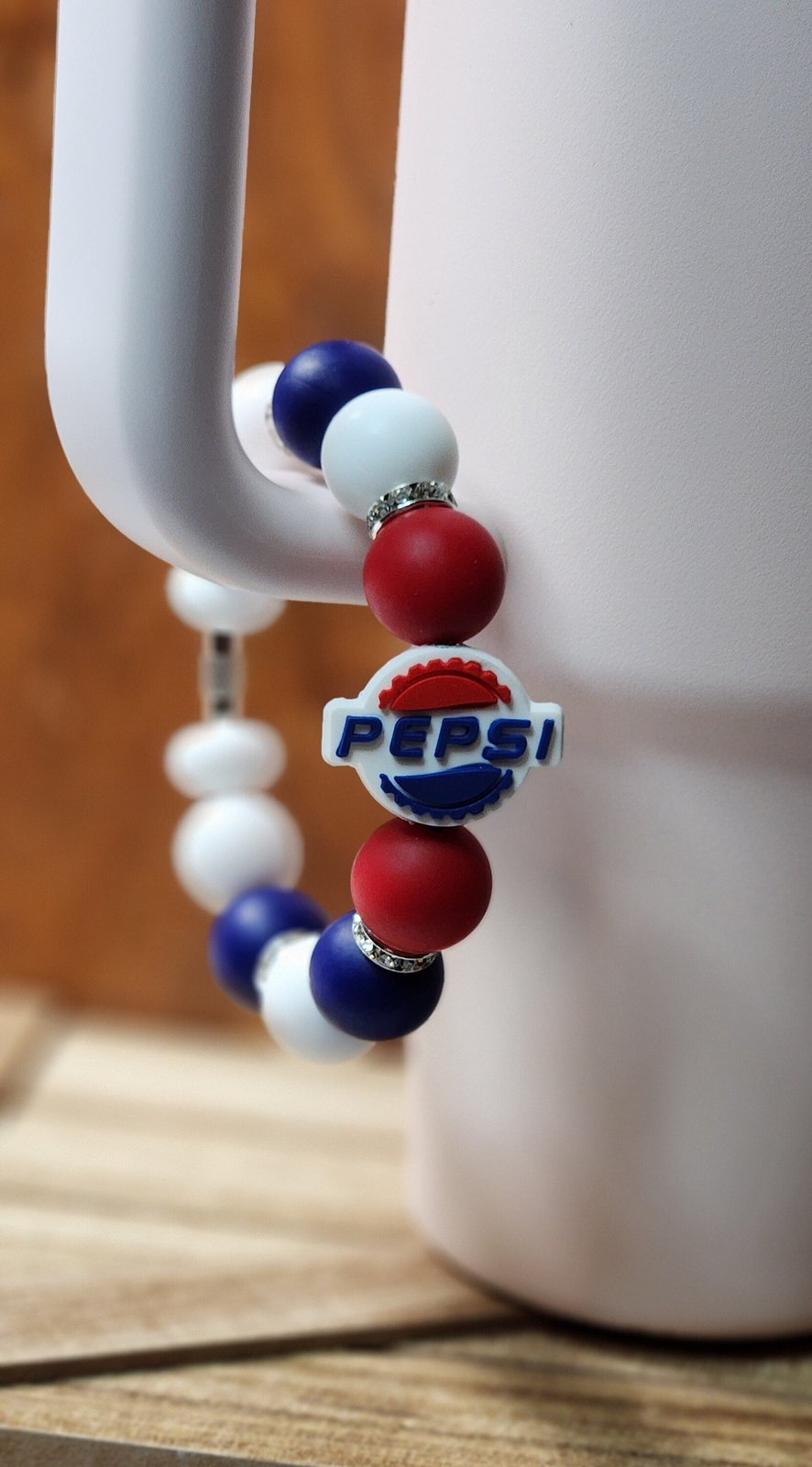Blue and Red Cola silicone beaded tumbler cup charm, photo 5